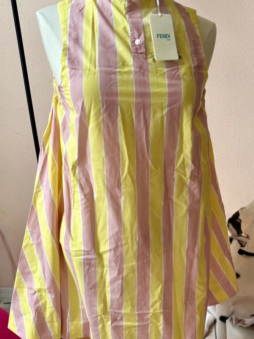 Fendi Kids Yellow & Pink Vertical Stripe Sleeveless Dress